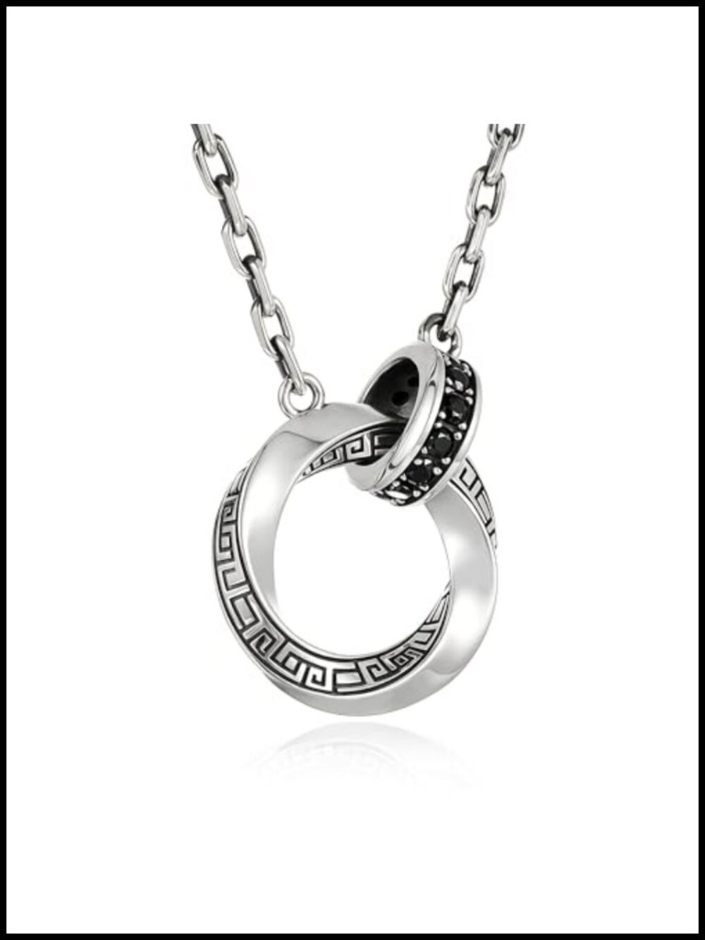 Mobius Strip Mens Necklace S925 Sterling Silver Black Onyx Pendant 22in